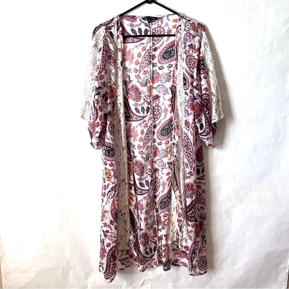 American Eagle Sheer Paisley Kimono Artsy Boho Cover Up Cardigan Womens‎ Sz M